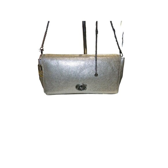 Coach NWT Alexa Signature Turnlock Silver Metallic Crinkle Leather Crossbody - Picture 1 of 12